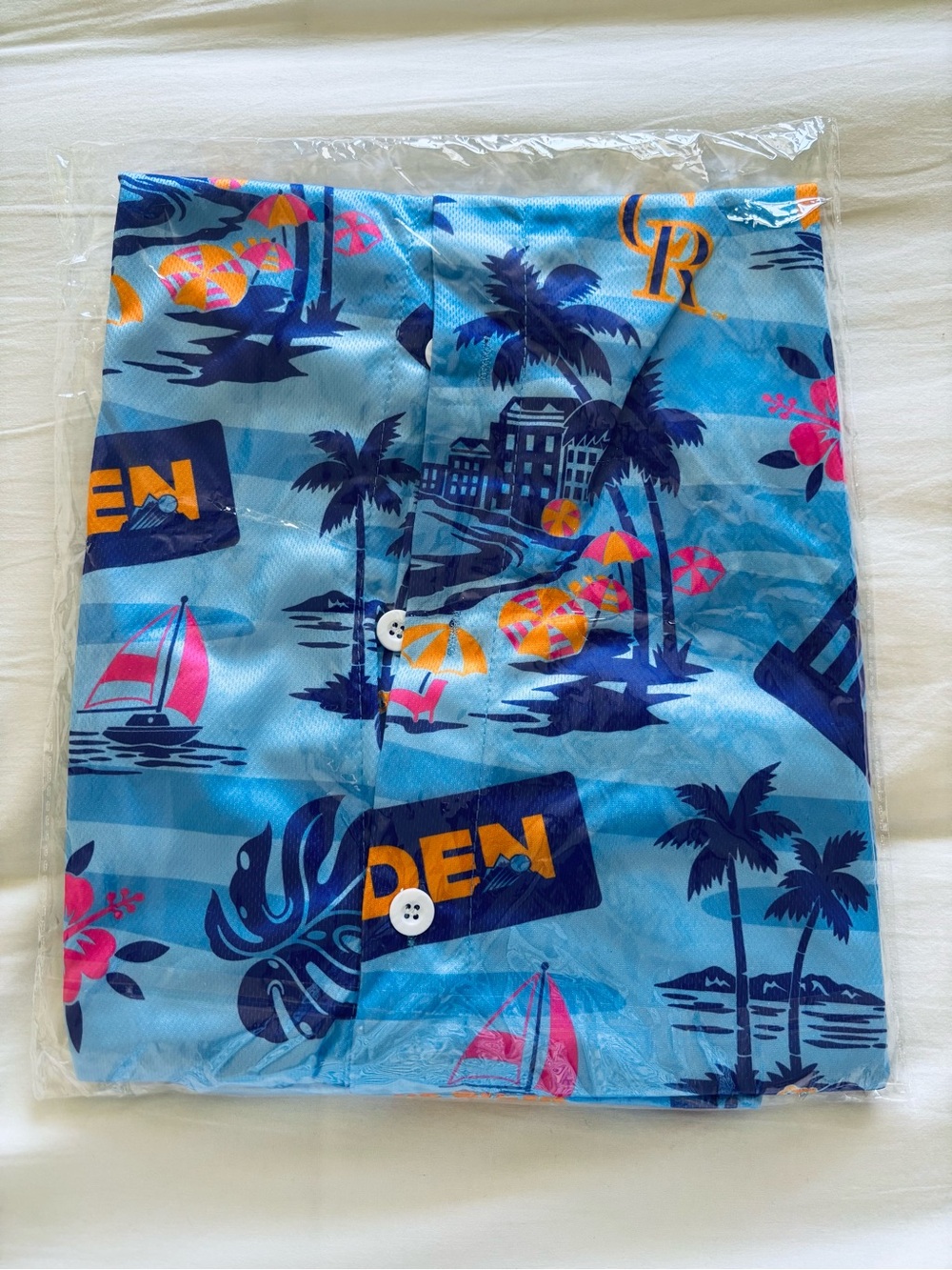 Colorado Rockies Logo Blue Tropical Hawaiian Button-Up Shirt XL, NEW! - Picture 2 of 2